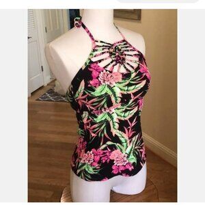 NWT Ambrielle Sz M Tropical Print Swimsuit Tankini Top Swimwear